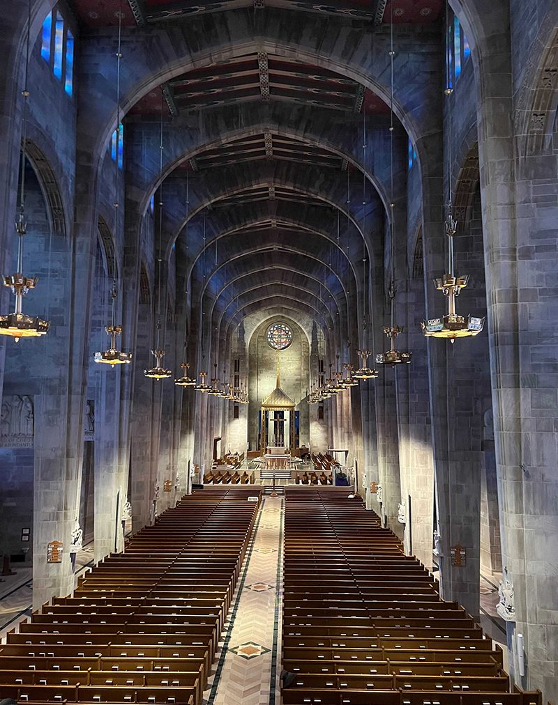 Cathedral of Mary our Queen chandeliers Hirsch Electric